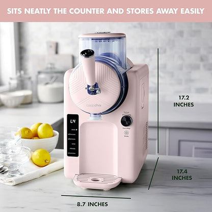 GreenPan Frost Ice Cream Machine & Frozen Drink Maker, Soft Serve, Slushie, Milkshakes & Cocktails, No Freezer Needed, 15-in-1, 7 Textures, Quiet & Rapid, Easy Clean, Family Size, Strawberry Pink