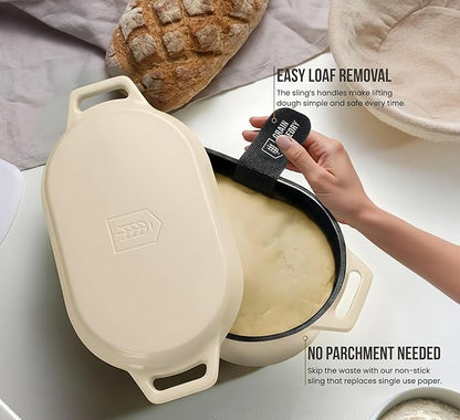 KooK Dutch Oven, for Bread Baking, Sourdough Loaf Pan, with Lid, Dual Handles, Enameled Cast Iron, includes Lid Lever, Dishwasher Safe, 3.4 Qt, Ivory
