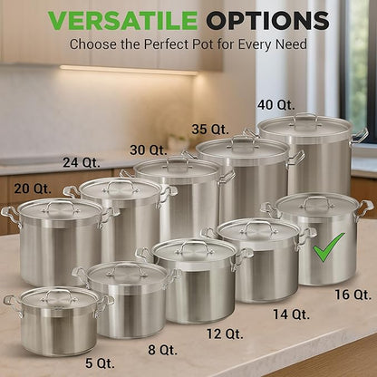 NutriChef 16-Quart Stainless Steel Stockpot - 18/8 Food Grade Heavy Duty Large Stock Pot for Stew, Simmering, Soup, Includes Lid, Dishwasher Safe, Works w/Induction, Ceramic & Halogen Cooktops