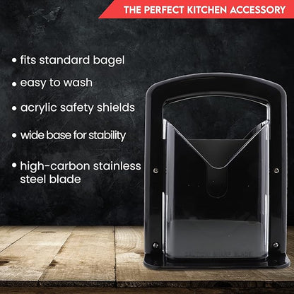 Slyce - Bagel Slicer, Bagel Cutter with Safety Shield and Safe Grip, Bagel Holder for Cutting Large and Small Bagels, Stainless Steel Blade (Black)