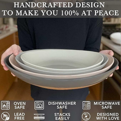 Mora Ceramic Large Serving Bowls- Set of 2 Oval Platters for Entertaining. Modern Kitchen Dishes for Dinner, Fruit, Salad, Turkey, etc. Oven, Dishwasher Safe, 55/35 oz, 13.5" / 11.8" - Neutrals