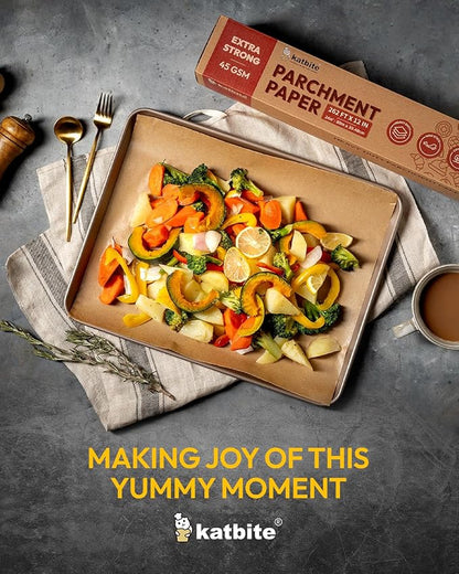 Unbleached Parchment Paper Roll for Baking 12in x 262ft, 260 Sq.Ft, Heavy Duty & Non-stick Baking Paper with Slide Cutter, Brown Parchment Paper for Cooking, Air Fryer, Steaming, Bread