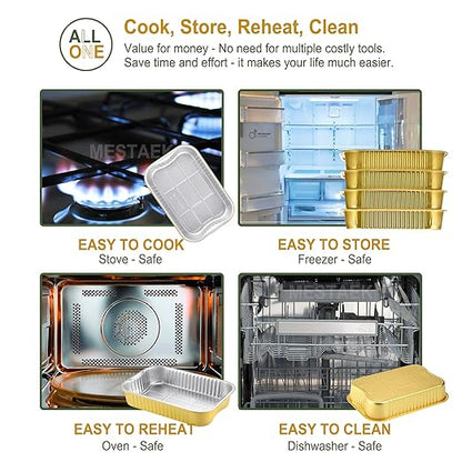 13"x 8.9" 7.5LB Sturdy Aluminum Foil Pans with Lids and Handle (5 Pack), 2X Thicker Heavy Duty, Dishwasher, Reusable Microwavable for Cooking, Baking, Reheating, Freezer, Oven, Recyclable