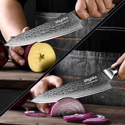 Damascus chef knife 8-inch sharp kitchen knife Japan VG-10 stainless steel ergonomic color wooden handle luxury gift box - with scabbard