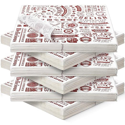 600 Pcs 12 x 12 Inch Deli Wax Paper Sheets Grease Resistant Tray Basket Liners Newsprint Paper Water and Grease Proof Sandwich Wrapping Square Hot Dog Wrappers for Food Baking (Brown on White)