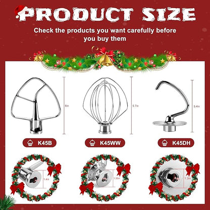 Stainless Steel Kitchen Mixer Accessories K45DH Coated Dough Hook&Kitchen Mixer Attachments K45b Coated Flat Beater&K45WW Wire Whip Compatible for 4.5 QT Tilt-Head Stand Mixer-MIFLUS