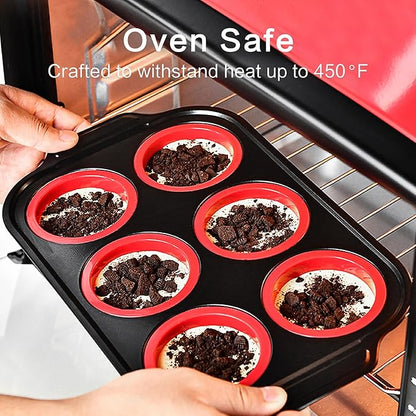 Silicone Muffin Pan, Silicone Cupcake Pan for Baking, 12 Cup Muffin Pans for Oven with Metal Frame, Non Stick Baking Cups with Press To Release Design, Cake Pop Mold, Egg Bites Mold, Red