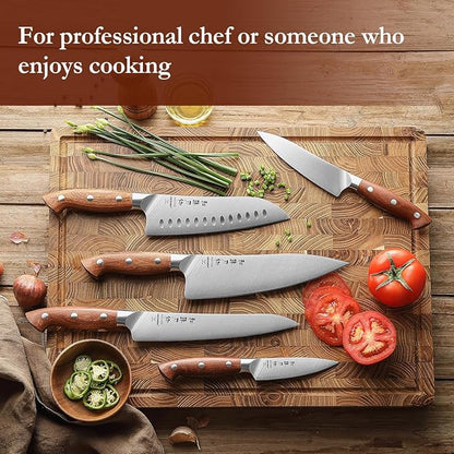 HEZHEN Knife Set,5 Piece Kitchen Chef Knife Set, German High Carbon Stainless Steel Ultra Sharp Chef Santoku Slicing Utility Paring Knives Sets, Ergonomic Full Tang Handle Cooking Cutlery Set Gift