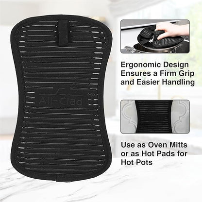 All-Clad Premium Pot Holder & Hot Pad: Heat Resistant to 500 Degrees - 100% Cotton, 10"x6.25" Hot Pad for Kitchen and Barbeque, (1-Pack), Black