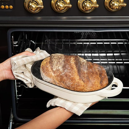 TOMO Cast Iron Oval Bread Oven, 10" x 6.5" - Rustic Dutch Oven Bread Cloche with Steam Circulating Lid for Perfect Sourdough