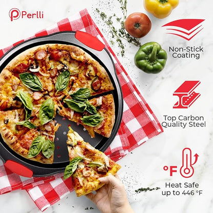 PERLLI Non-Stick 8-Piece Baking Pan Set, BPA-Free Carbon Steel Bakeware Set with Silicone Handles, Stackable Kitchen Oven Set, Cookie Sheet, Baking Tray, Baking Sheet Set, Oven Safe (446°F)