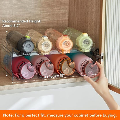 Lifewit Stackable Water Bottle Organizer for Cabinet, Plastic Bottle Holder Fits Bottles & Tumblers up to 3.8" Diameter, Pantry, Countertop & Fridge, 2 Tier Holds 8 Bottles