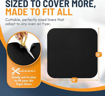 Toaster Oven Liners for Bottom of Oven (4 Pack) Reusable Non-Stick Heat Resistant Toaster Liners, Compatible with Ninja, Cuisinart, Emeril Lagasse & More, Toaster Mat, 12"x12" (Black)