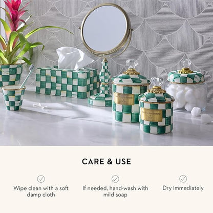MACKENZIE-CHILDS Demi Enamel Canister, Kitchen Storage Container with Lid, Green-and-White Emerald Check