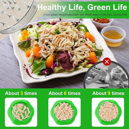 Chicken Shredder Large Chicken Breast Shredder Tool Twist with Brush&Fork, Visible Meat Shredder Machine, Strong Anti-Slip Strip, Ergonomic Handle, BPA Free, Suitable for Pork Beef Chicken(Green)