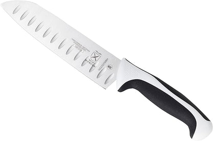 Mercer Culinary Millennia Color Handle Cutlery 7" Santoku Knife (Granton Edge) White