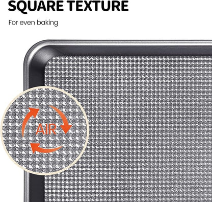 Vinino Baking Sheet Set of 3, Cookie Sheets For Baking with Square Texture Pattern, Thicker Carbon Steel Non-stick Baking Pan Half/Quarter/Jelly Roll Pans Tray for Oven-Grey
