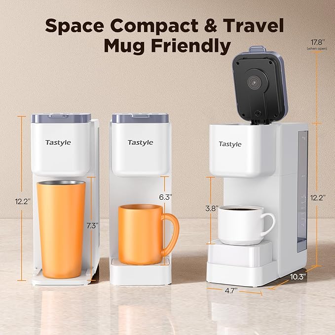 Hot & Iced Coffee Maker with Magnetic K-Pod Organizer (Pods Not Included), Stores 10 Pods, 4-5 Cups Coffee Maker & Single-serve Brewer for K Cup & Grounds, 40oz Removable Water Tank, White