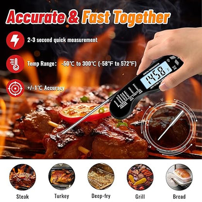 Meat Thermometer, IP67 Waterproof Digital Meat Thermometer with Backlight, Hold Function & Magnet for Grill, BBQ, Candy, Beef,Turkey，Gadgets Essentials BBQ Accessories,Mens Stocking Stuffers