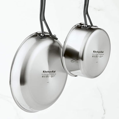 KitchenAid 5-Ply Clad Polished Stainless Steel Cookware Pots and Pans Set, 10 Piece