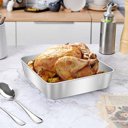 Herogo 9 x 9 x 2 Inch Baking Pan Set of 2 for Oven, Stainless Steel Square Cake Pan for Lasagna Brownies Casseroles Cakes, Dishwasher Safe & Durable