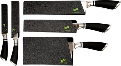 EVERPRIDE 5 PIECE Chef Knife Guard Set Universal Blade Edge Cover and Knife Sheath Set for Chef and Kitchen Knives Durable BPA-Free Felt Lined Sturdy ABS Plastic Knife Storage and Protection
