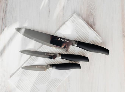 DURA LIVING Paring Knife - 3.5 Inch Black Nonstick Titanium Plated Stainless Steel Ultra Sharp Blade, With Ergonomic Comfort Grip Handle Kitchen Knife, With Matching Sheath