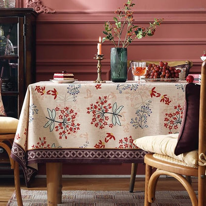patdrea Designer French Linen Rectangular Table Cloth,Vintage Red Floral Fall Tablecloth,Breathable Dacorative Cover for Kitchen Dining,Tea Party,Christmas,Thanksgiving,Holiday,55"x87"-Newmari