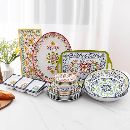 Talavera Melamine Large Serving Bowl, 13.75" x 2.75" Mixing, Pasta Serving Bowls set of 2,100% Melamine Soup Bowl Salad Bowl Fruit Bowls,Lightweight and Unbreakable…