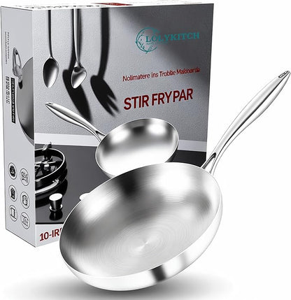 LOLYKITCH 10 Inch Tri-Ply Stainless Steel Frying Pan,Skillet,Chef's Induction Pan,Dishwasher and Oven Safe.