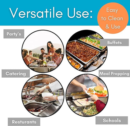 BIRDROCK HOME Stainless Steel Steam Table Pan - Hotel, Restaurant & Catering Supplies - 24 Gauge Steel, 9.9 qt Capacity - Meal Prep, Cooking, & Food Storage Container - 6" Depth, 1/2-Size (6 Pack)