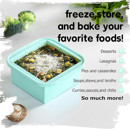 2-Cup Silicone Freezer Trays with Lids – Perfect for Meal Prep, Portion Control, and Easy Freezing-Meal Prep Container Molds for Soup,Leftovers (Bondi Mint, 2 Pack)