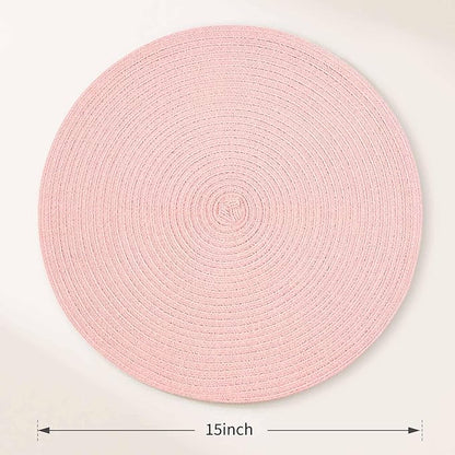 FunWheat Round Braided Placemats Set of 6 Place mats for Dining Tables Woven Heat Resistant Table Mats 15 inch (Pink)