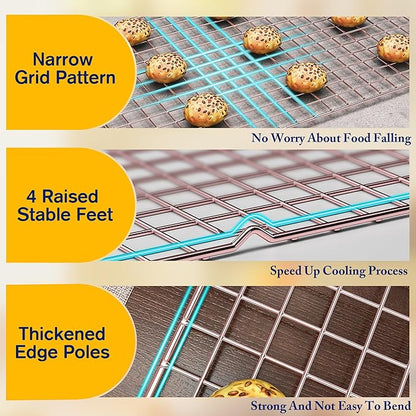 2PCS Cooling Racks for Cooking and Baking - 10" x 16"Heavy Duty Stainless Steel Wire Rack for Baking, Grilling, Roasting - Oven & Dishwasher Safe - Fits Half Sheet Pan（Rose Gold）