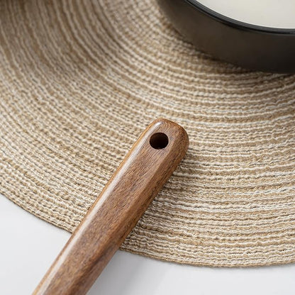 FJNATINH Wooden Soup Ladle Set, Kitchen Spoon Set Utensils, 4 Pcs Handmade Natural Teak Cooking Spoons, Long Handle Wooden Soup Ladle Spoon