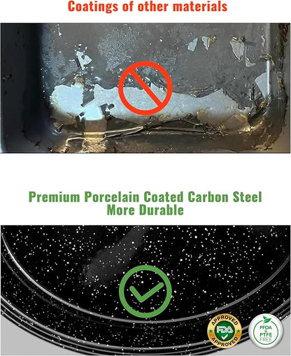 Enamel Granite Roasting Pan with Lid 18 Inch with Rack, Extra Large Deep Oven Baking Pot, NonStick Oval Carbon Steel Potato Roaster Pan for Turkey Chicken Steak NonToxic Perfect for Party Thanksgiving