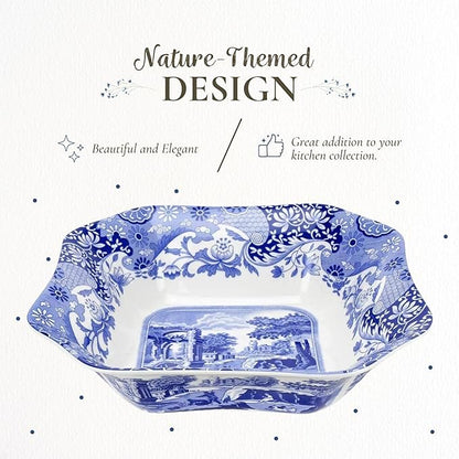 Spode Blue Italian 9.5-Inch Serving Bowl - Elegant Porcelain Tableware for Vegetables, Main Dishes, Entrees, Sides, Salads - Mix & Match Blue Patterned Rim with Dinnerware Sets, Great for Hosting