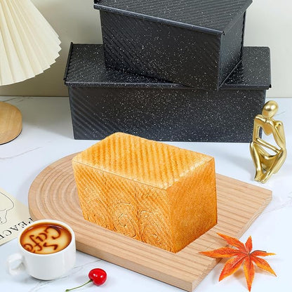 SS&CC Pullman Loaf Pan with Lid 2-Pack, 2.2lb & 1lb Carbon Steel Bread Pan for Homemade Sourdough & Sandwich Bread | Nonstick Bakeware, Heavy Duty & Easy Clean (Black, 1lb+2.2lb)