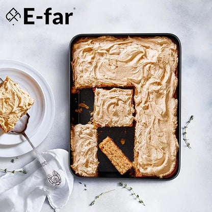 E-far 12.5 x 9.7 Inch Baking Pan, Nonstick Stainless Steel Rectangle Cake Pan for Baking Brownies Casseroles Lasagna, Stainless Steel Core & Nonstick Coating, Non-toxic & Oven Safe