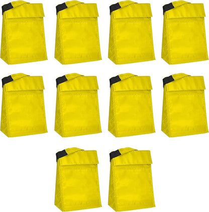 DISCOUNT PROMOS 10 Hook and Loop Insulated Lunch Bags Set - Polyester, Durable, Vibrant, Reusable - Yellow