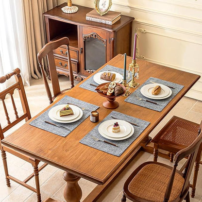 KXN Placemats Set of 6, Dual-Layer Thickened Faux Linen Table Mats, Heat Resistant & Wrinkle-Free, Machine Washable Cloth Place Mats for Kitchen Dining Indoor Outdoor (Light Grey)