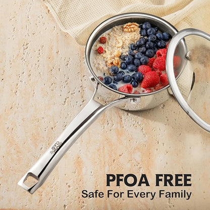 Sauce pan with lid,1.5 Quart & 2.5 Quart & 3.5 Quart Hybrid Nonstick Sauce pans set, Stainless Steel cookware,non stick Pots PFOA Free,Works on Induction,Ceramic and Gas Cooktops