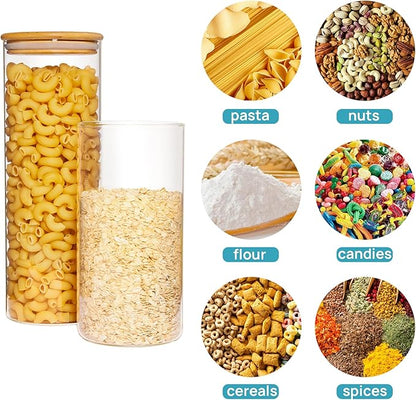 Vtopmart 70oz Glass Food Storage Jars, 3 Pack Large Kitchen Containers with Airtight Bamboo Lids for Pasta, Nuts, Flour, Canisters Set for Cereal, Pantry Organization, BPA Free