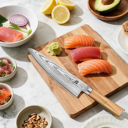 Damascus Chef Knife, 8 Inch Damascus Japanese Chef's Knife with VG10 High Carbon Steel, Professional Kitchen Knife with Olive Wood Handle & Gift Box, Sharp Cooking Knives for Home Kitchen Gift Idea