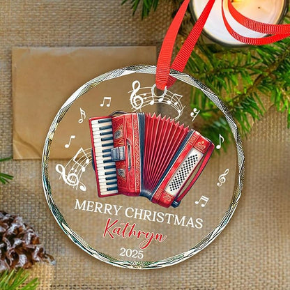 Accordion Lover Christmas Ornament Gifts, Personalized Text & Name Musical Instrument Glass Ornament Xmas 2025, Accordion Glass Ornaments Gift For Accordionist, Customized Instrument Player Ornaments