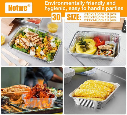 Notwoe® Disposable Aluminum Pans with Lids, 10x7.5 and 7.3x5.3 Square 6.9x4.3 Square Combo Set, Disposable Baking and Cake Pan. (L30 Pack w/Lids)