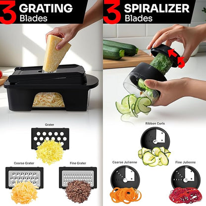 Mueller ULTIMATE 12 Blade Vegetable Chopper, Mandoline Slicer and Spiralizer, Dicer, Grater, Kitchen Essentials & Accessories, Black