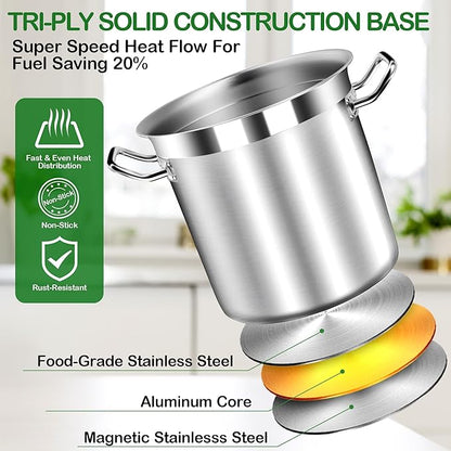 75 Quart Commercial Stock Pot with Lid – Restaurant-Grade Stainless Steel Soup Pot, Triple-Layer Even Heat Base, Steam Vent Lid, Induction Ready – Lobster Boils, Catering, Bulk Cooking