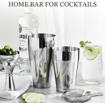 KITESSENSU Cocktail Shaker Set, 2-Piece Boston Shaker Set for Drink Mixing, Premium 18/8 Stainless Steel Martini Shaker for Bartending and Home Bar - 18oz & 28oz, Recipes Booklet Included, Silver
