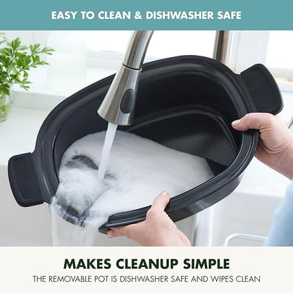GreenPan Elite 8-in-1 Programmable 6QT Electric Slow Cooker, Dishwasher Safe Lid & Removable Crock, PFAS-Free Healthy Ceramic Nonstick Multi-Cooker, Sear, Sauté,Brown, Steam Basket, Roast, Deep Teal